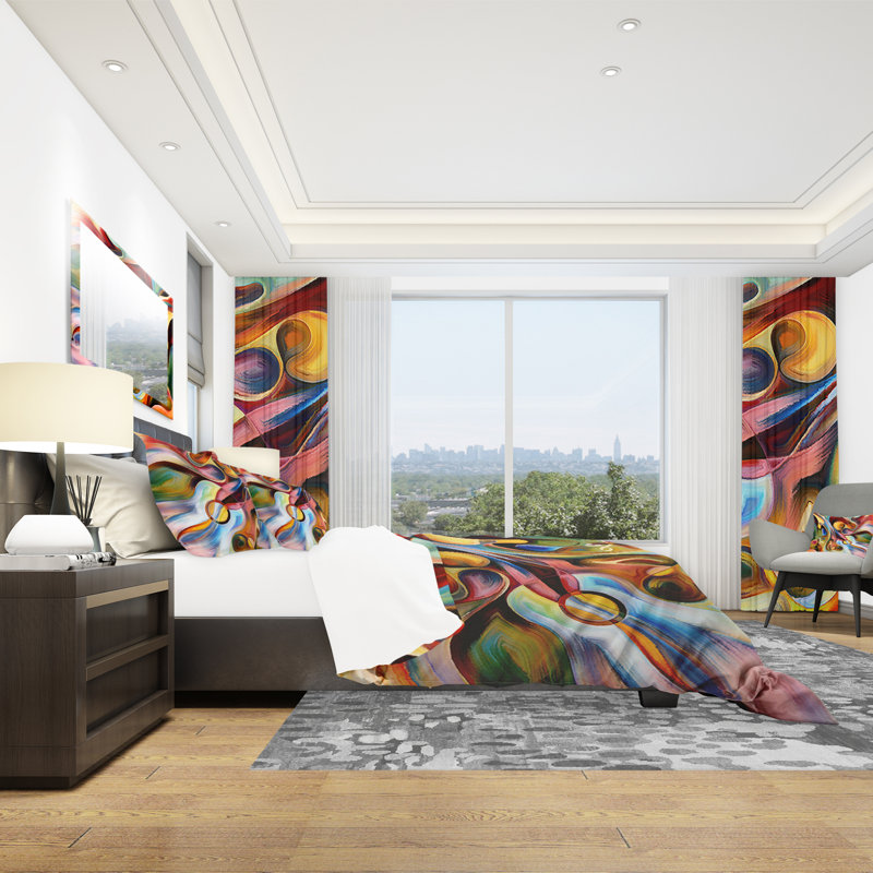 King Size Multicolor Abstract Microfiber Duvet Cover Set
