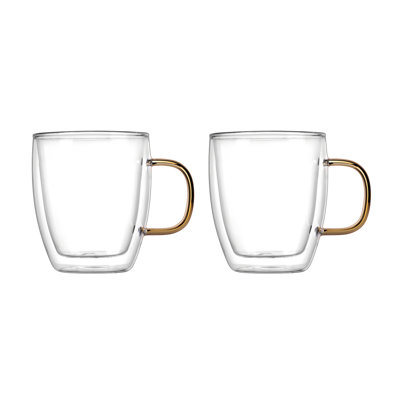 Ensemble de tasses à café à double paroi et poignée dorée