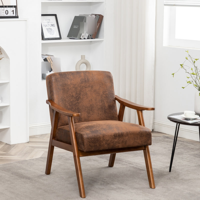 Chaise Mid-Century moderne avec tissu en microfibre et bois massif, brun pour base de siège en bois, utilisation polyvalente
