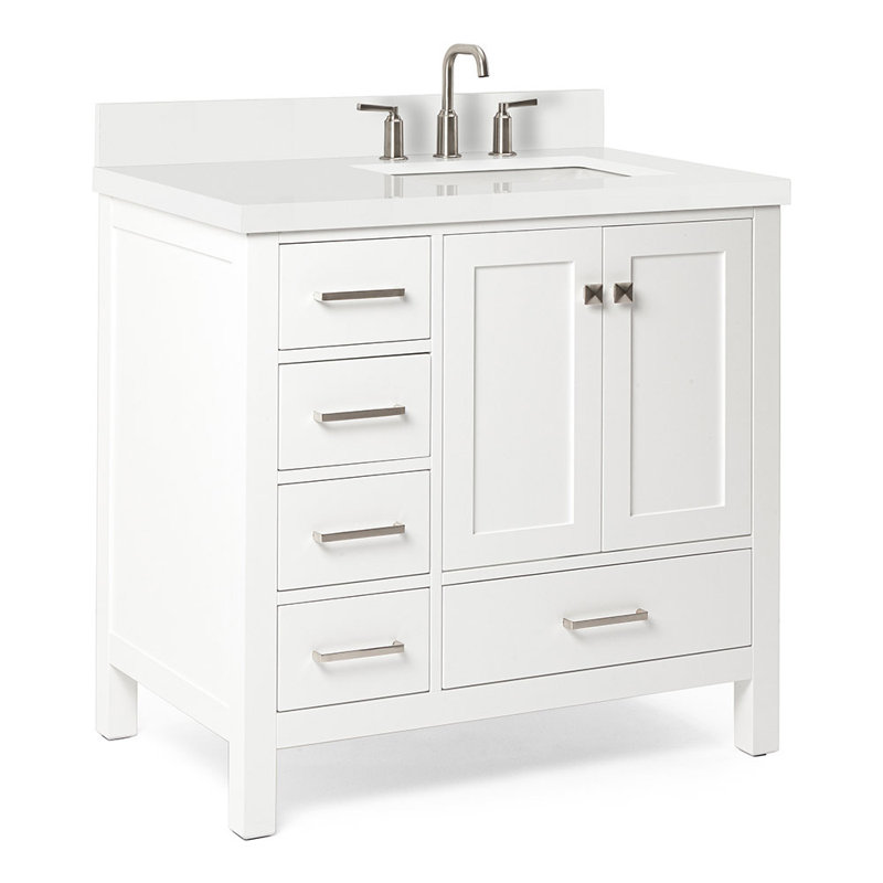 Cambridge 37'' W Single Vanity, White, Pure White Quartz, Rectangular