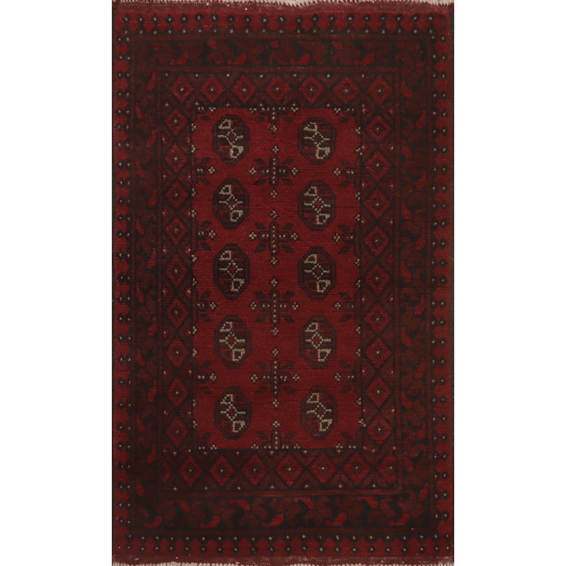 Tapis de vestibule oriental rouge à motif d'éléphants 3 x 4