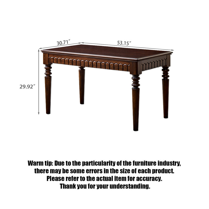 American-style rectangular all-solid-wood dining table, 29.92"H x 53.15"L x 30.71"W