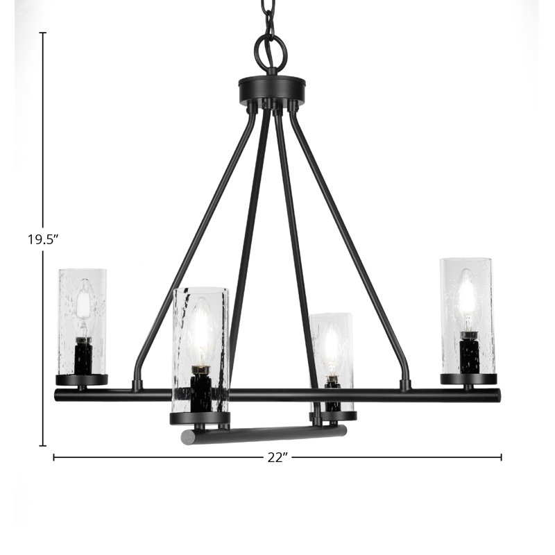 Lustre 4 lumières avec verre à bulles 2,5 "Trinity, Noir mat, Clair