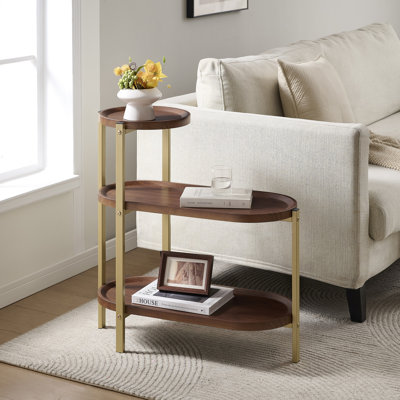 Aurora 3-Tier Modern Asymmetrical Side Table with Multi-Level Open Shelving for Living Room, Bedroom, or Entryway