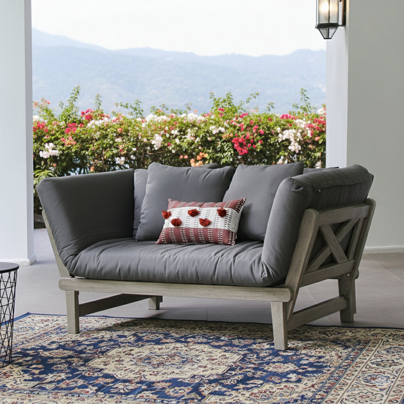 Bismark 79'' Mahogany Outdoor Convertible Sofa Daybed, Gray Performance Olefin