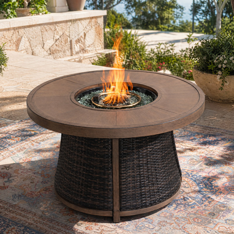 Round Aluminum Propane Smokeless Fire Pit Table with Hidden Fuel Tank, Brown