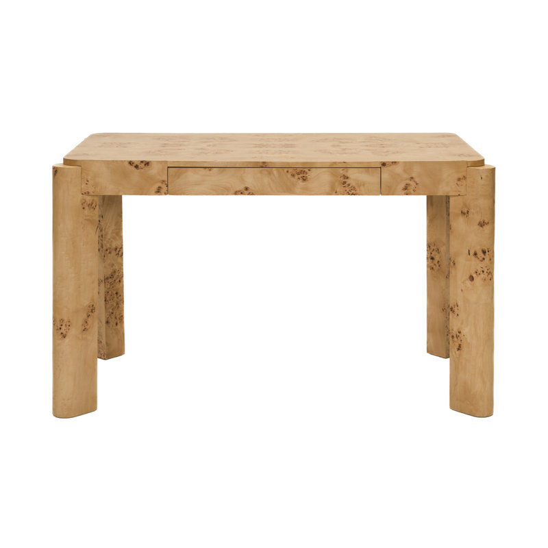 Loon Peak Jakus 49'' Maple Burl Desk Modern Vanity Table with Storage Drawers in Luxury Design