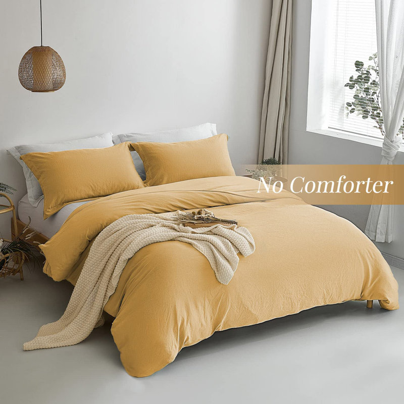 Solayne Washed Microfiber Duvet Cover Set, Soft Bedding with Zipper Closure and Corner Ties, King Duvet Cover + 2 King Shams