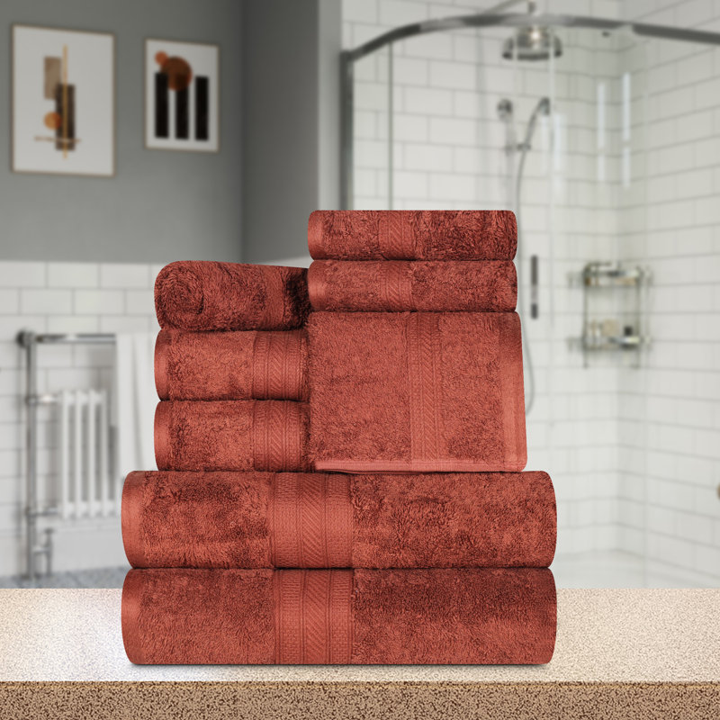 Glenlee Long Staple Combed Cotton Solid 8-Piece Quick-Drying Towel Set, Hot Chocolate