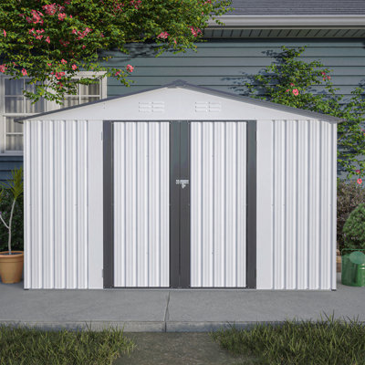 10X8 FT Outdoor Storage Shed, All Weather Metal Sheds With Lockable Doors, Tool Shed