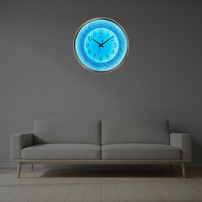 12'' Silent Crushed Diamond Wall Clock with Sound-Activated LED Night Light