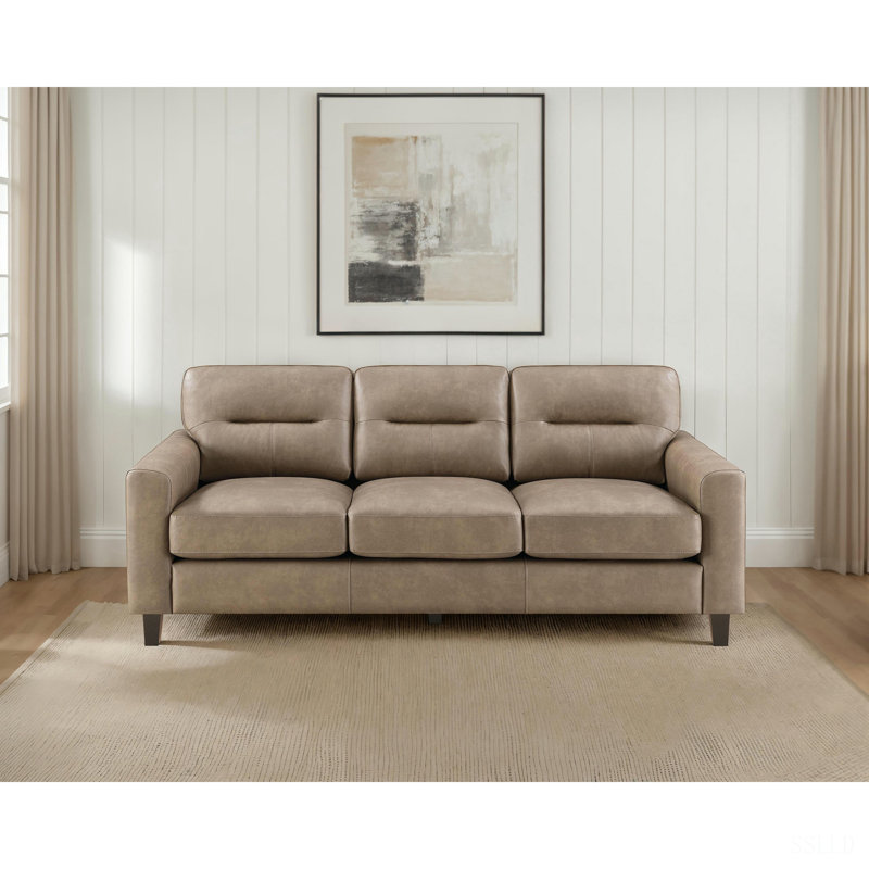 Canapé Remington, 81" W, Brown Faux Leather, Espresso Wood