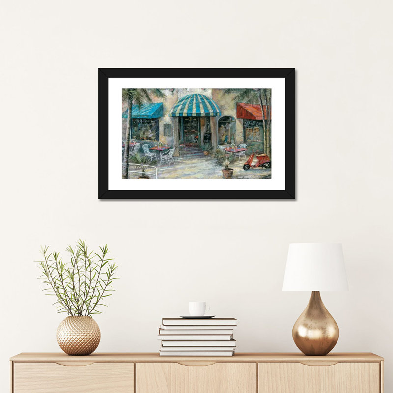 Christine's South Beach Café par Ruane Manning - reproduction d'art, H 16 po x l 24 po x P 1 po, Papier encadré noir, Blanc