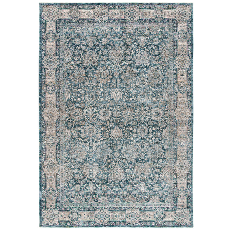 Tapis oriental bleu / ivoire / jaune Faneuil, Rectangle 8 pi x 10 pi