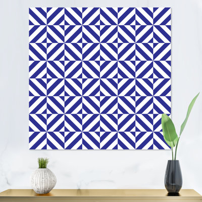 «Blue and White Striped Geometrics», reproduction d'art sur toile à motifs