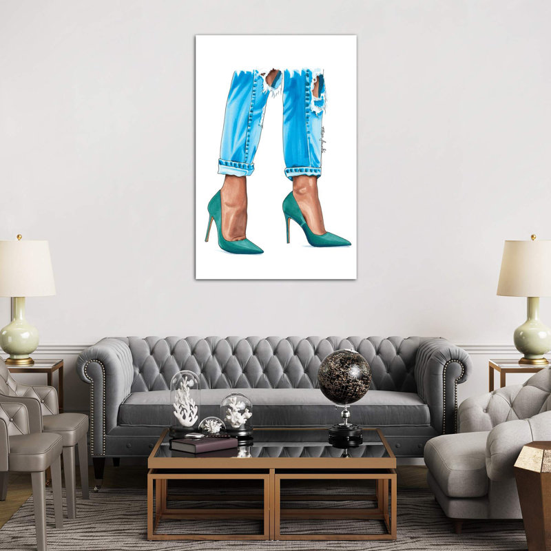 Teal Heels - Wrapped Canvas Painting, 152.5 cm H x 101.5 cm W, Wrapped Canvas