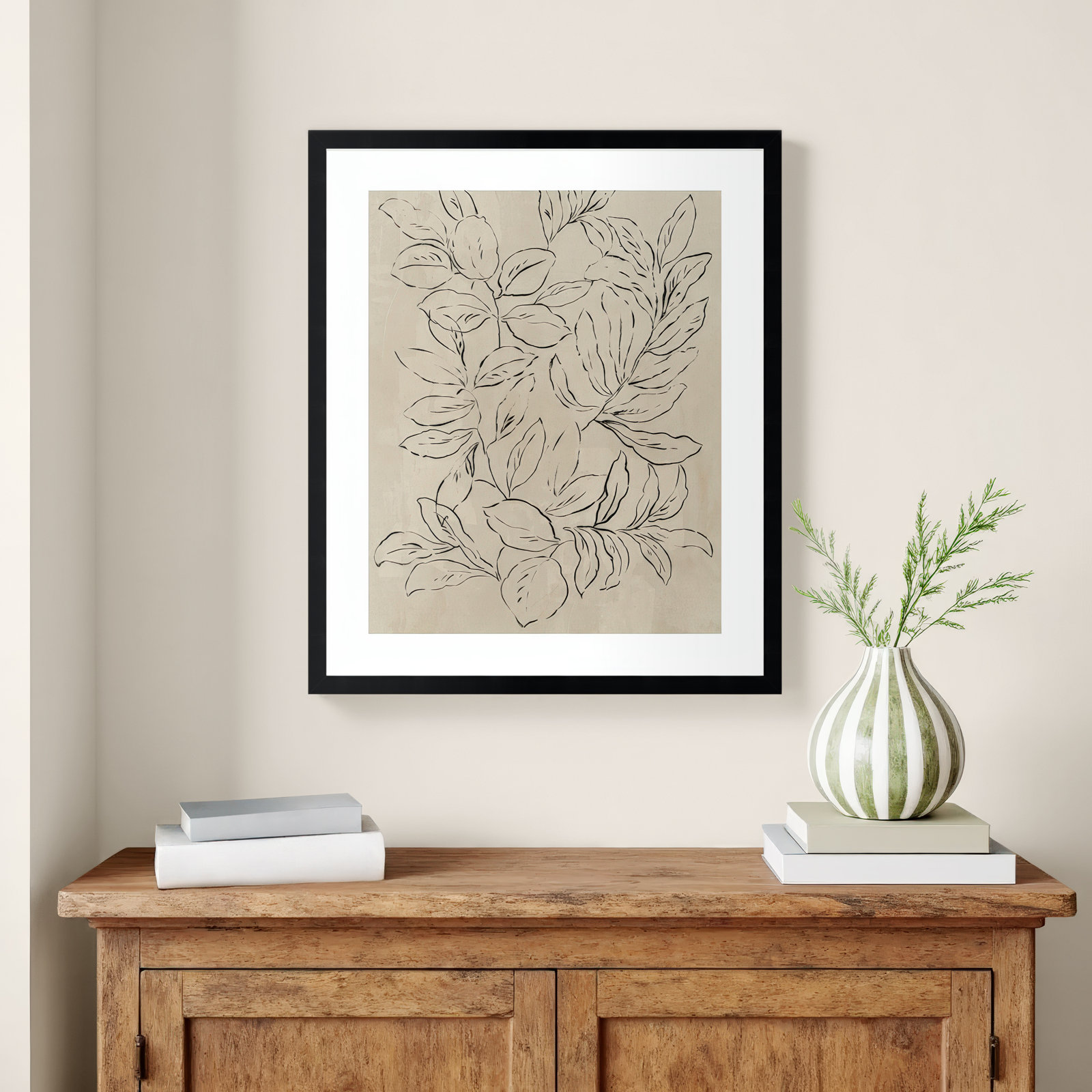 Kimbell "Outlined Leaves II" Print, Black, 25.25" H x 21.25" W