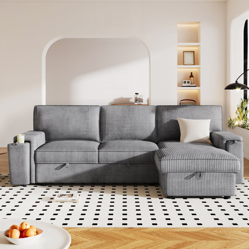 Canapé à accoudoirs carrés 96,1 po Kat, Velours côtelé gris