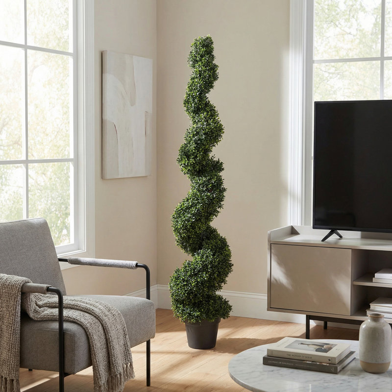 Pure Garden 5-Foot Faux Boxwood Artificial Plant - Spiral Topiary Tree with  Weighted Pot for Indoor or Outdoor, Home, or Office - Realistic Fake Plant  for Home Decor, Green