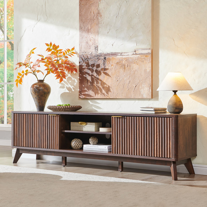 Console média 70 po Mid Century, Noyer foncé