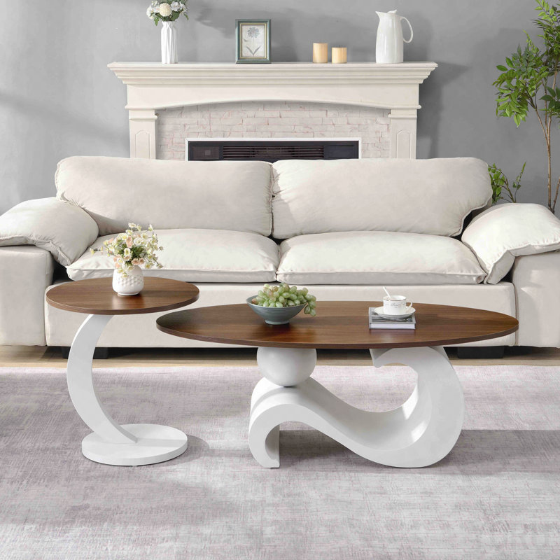 Ensemble de 2 tables basses gigognes - ovales / rondes - blanc
