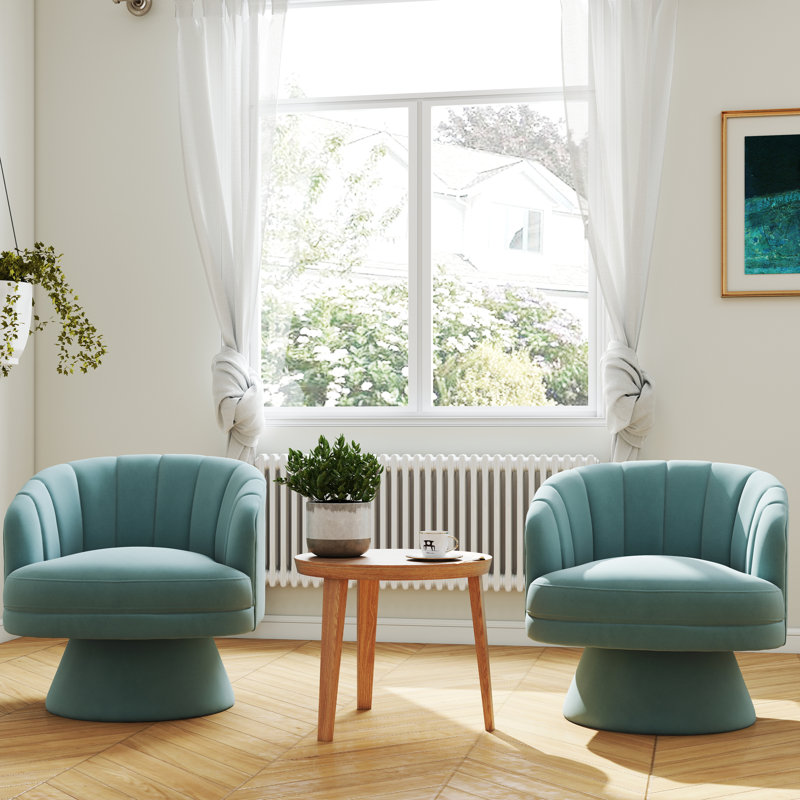 Murrow Velvet Swivel Barrel Chair(Set of 2), Blue