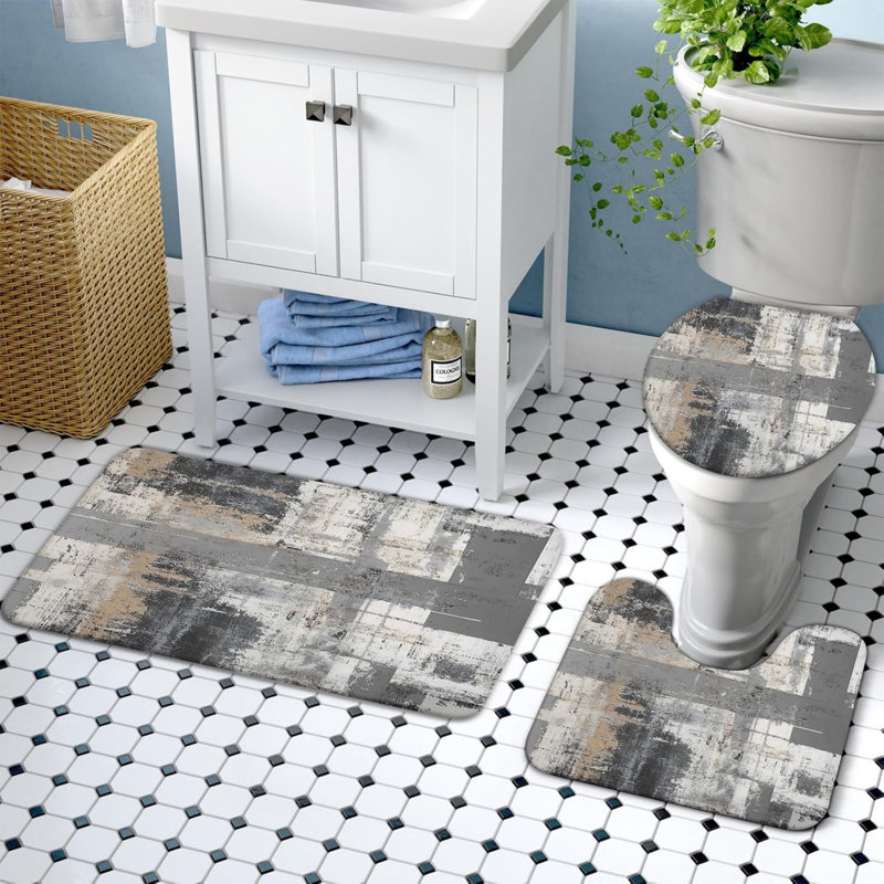 Ensemble de rideaux de douche 4 pièces gris et beige