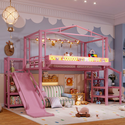 Lit mezzanine avec escalier de rangement, tablettes, garde-robe intégrée, ports USB et lumières DEL, conception à bruit réduit