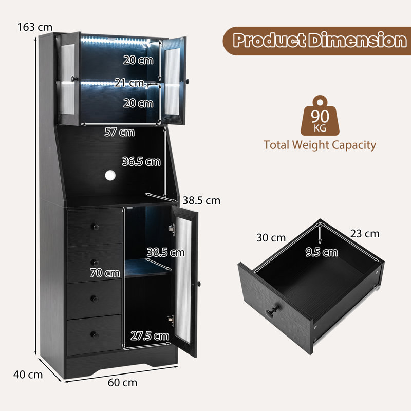 60cm Sideboard, Black