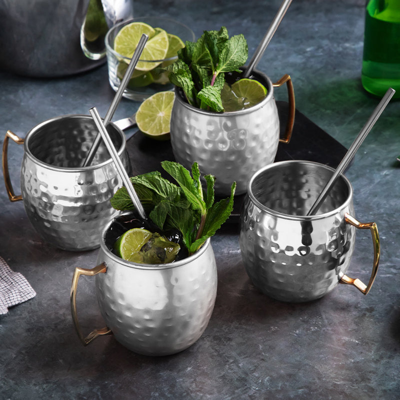 Ensemble de bar à cocktail en acier inoxydable Moscow Mule Mugs 14 oz pour cocktails et boissons froides, Silver