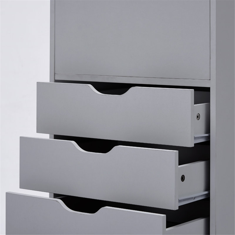 Gray MDF Mobile 6-Drawer Office File Cabinet with Wheels
