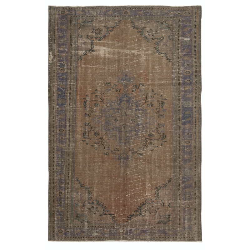 Tapis contemporain noué à la main 6,3 x 9,6 pi. Revêtement de sol brun de couleur brune