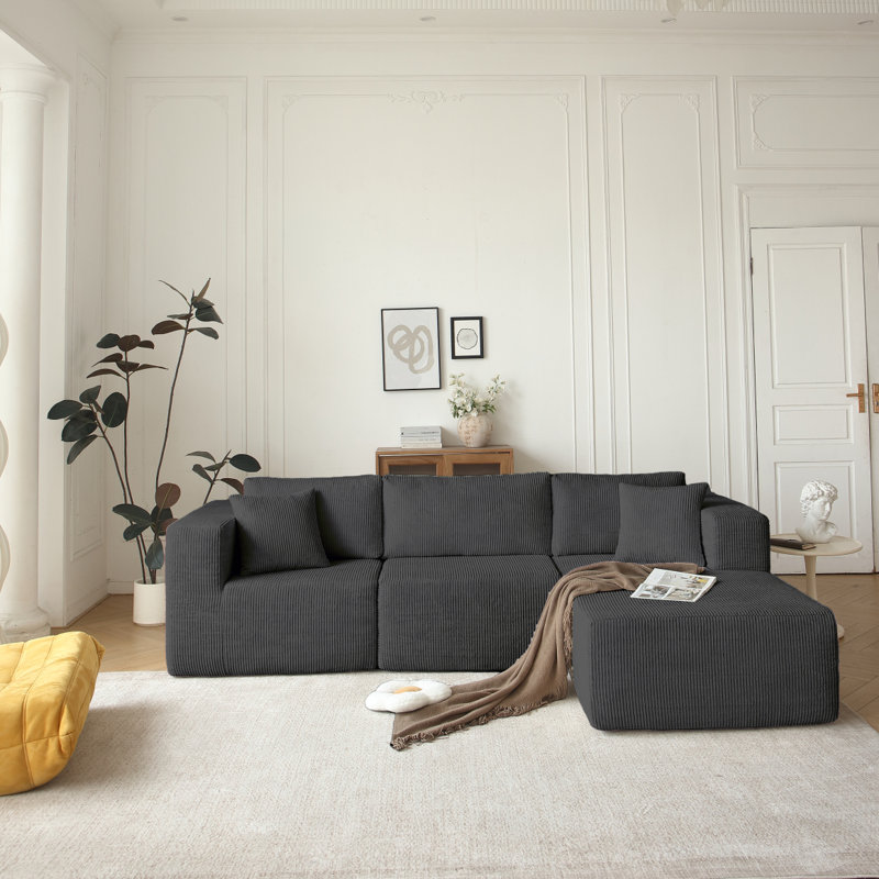 Canapé modulaire en L à 3 places Boneless H613, Orienté à droite, Tissu gris