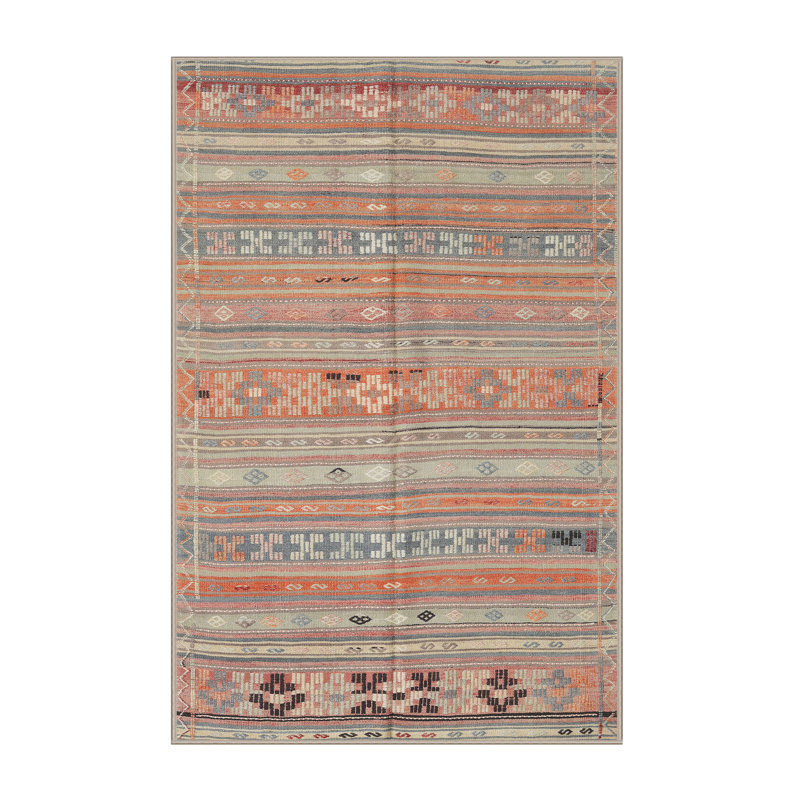 Tapis contemporain brun clair / orange clair / ivoire, Rectangle 5 pi x 7 pi