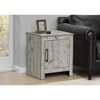 Table d'appoint, H 22 po, table de bout, rangement, table de chevet, salon, chambre à coucher, stratifié gris rustique, transitionnel