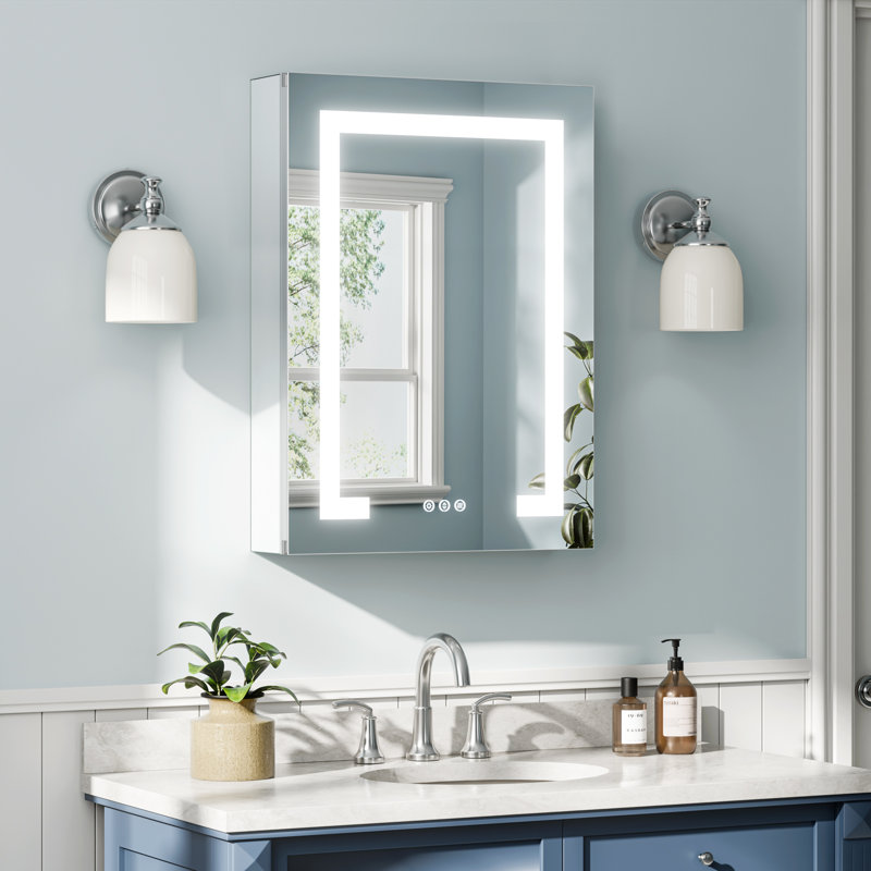 Recessed or Surface LED Mirror Medicine Cabinet, Defogger, Touch Sensor, 3 Colors, Dimmer, Outlets and USBs