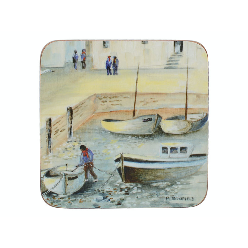 Cornish Harbour Cork Agate Ceramic Jute Leather Crystal Square Round 6 Piece Coaster Set