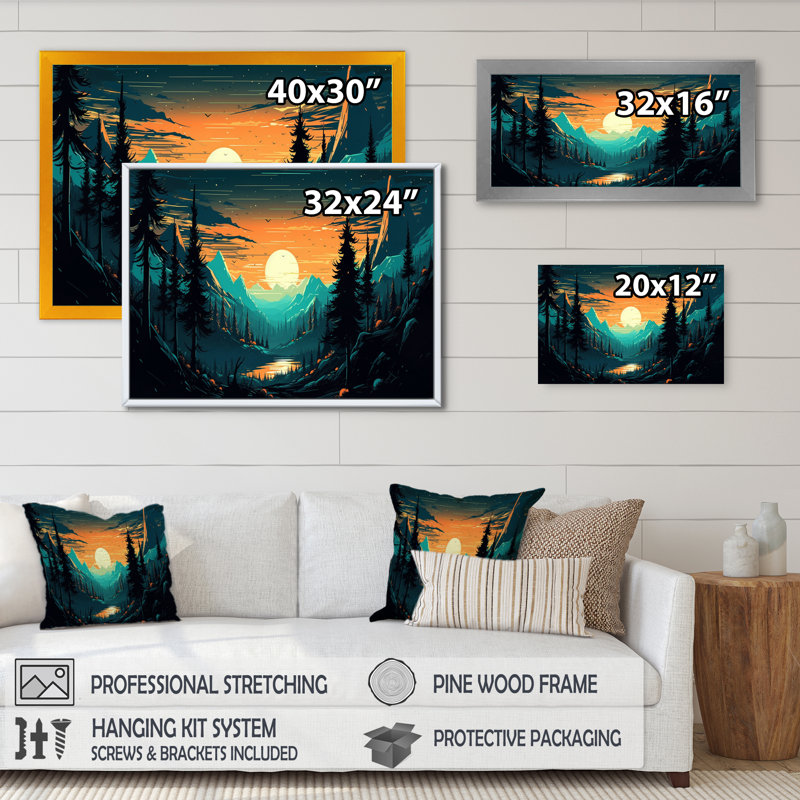 Incroyable ciel nocturne sur les montagnes II - impression, H 12 po x l 20 po x P 1 po, Encadrement doré
