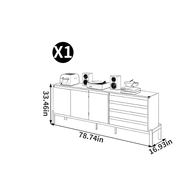 Retro style high footed TV stand, 78.74"
