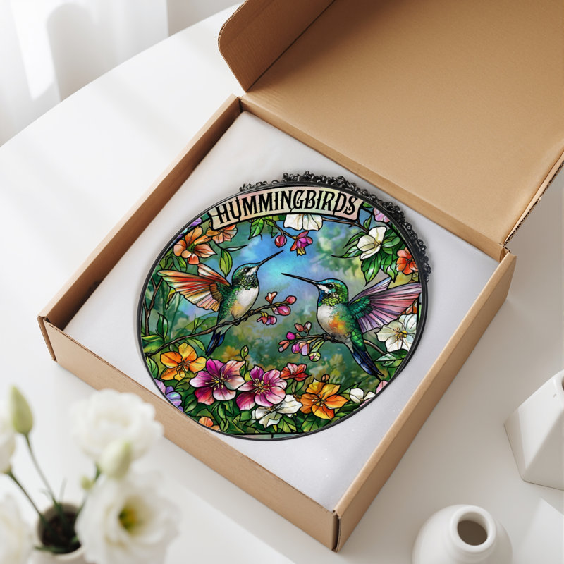 Panneau de vitrail 12 "Hummingbirds, H 12 po x l 12 po
