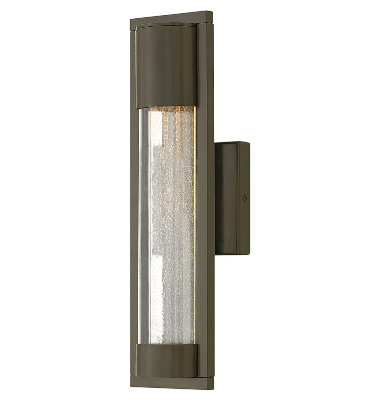 Mist 1 - Bulb Seeded Glass Outdoor Flush Wall Mount, Bronze, 28.5" H x 4.75" W x 4" D