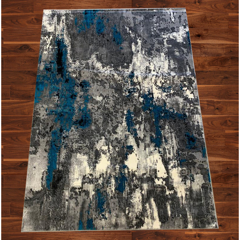 Tapis gris / turquoise Saxmundham, Rectangle 4 pi x 6 pi