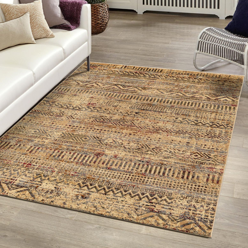 Tissu en polypropylène beige et noir Blakely, Rectangle 5 pi 3 po x 7 pi 1 po