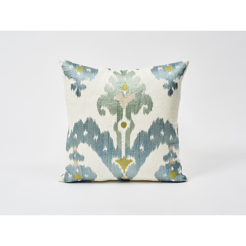 Raja Embroidery Pillow, Blue/Beige/Green, 18" x 18"