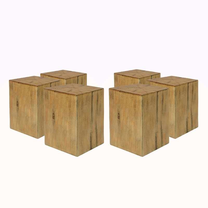Wood-Look Square-Column MGO End Table, H18",Wood-Like Distressed Finish, Mix With Different Heights, Indoor Outdoor Use