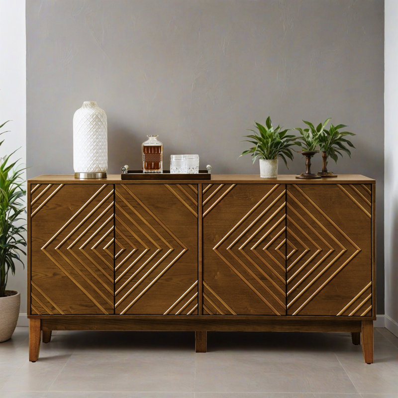 60.52" Kitchen Storage Sideboard Buffet Cabinet Console Table, Walnut Brown
