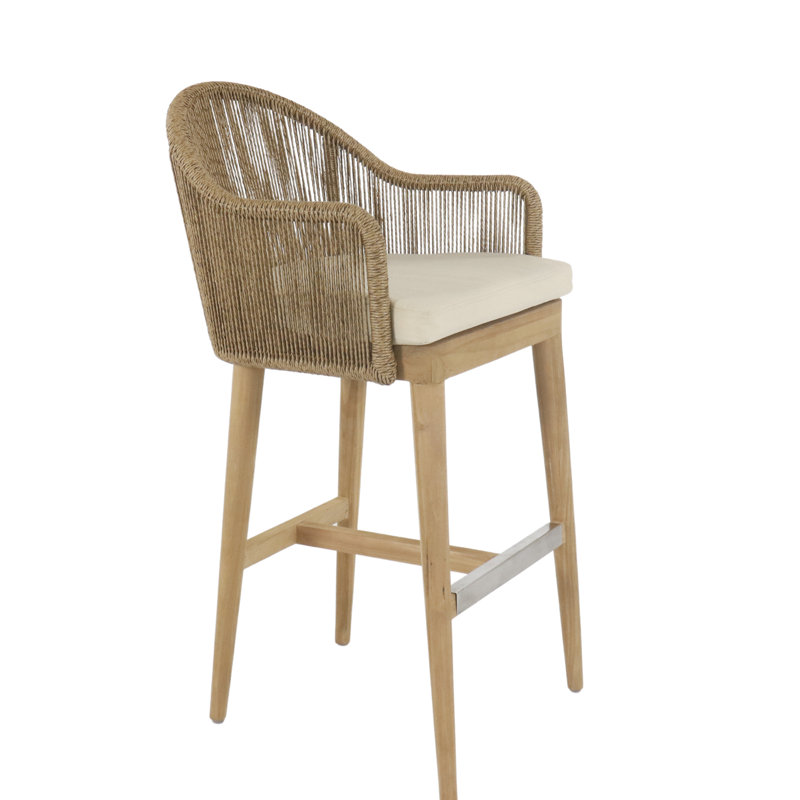 Calixto Outdoor Teak Bar Stool, Canvas Natural Sunbrella® Canvas