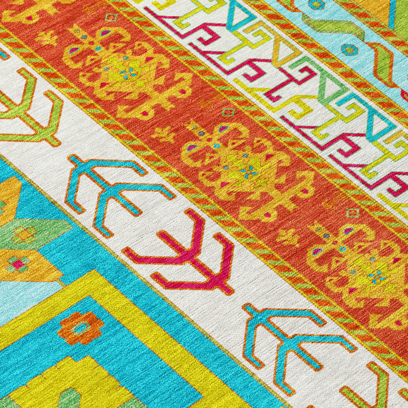 Machine Washable Indoor/Outdoor Chantille ACN1015 Teal Rug, Rectangle 1'8" x 2'6"