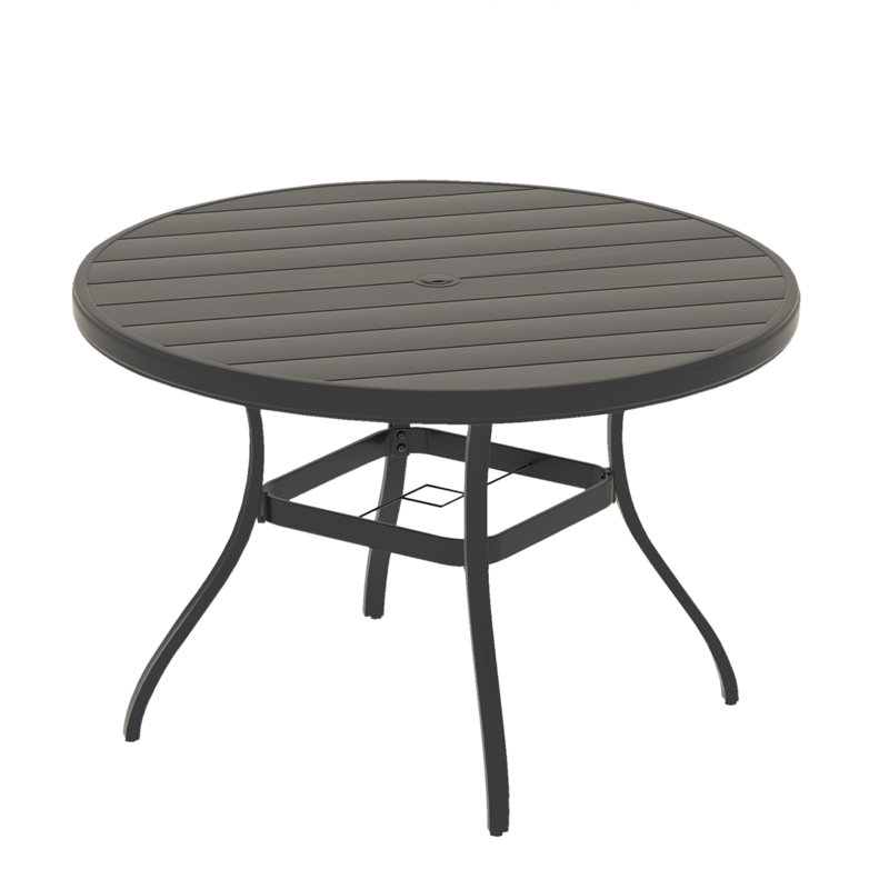 Table de jardin ronde en métal résistant aux intempéries avec trou pour parasol, 28.35" H x 40.6" W x 40.6" D, Black