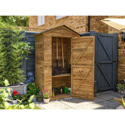 Dunster House Talia Wooden Garden Tool Shed, W4' x D2' / W1.5m x D0.5m, Outdoor Storage Box with Shelf & Tool Rail, Natural Timber Finish, Superfelt Included